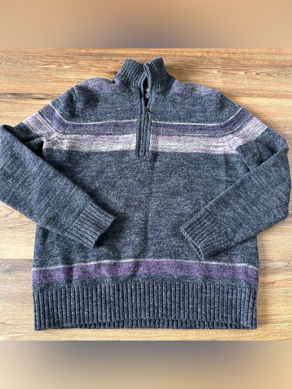 Banana Republic Merino Wool 1/4 Zip Sweater Men Large Purple Fair Isle Preppy